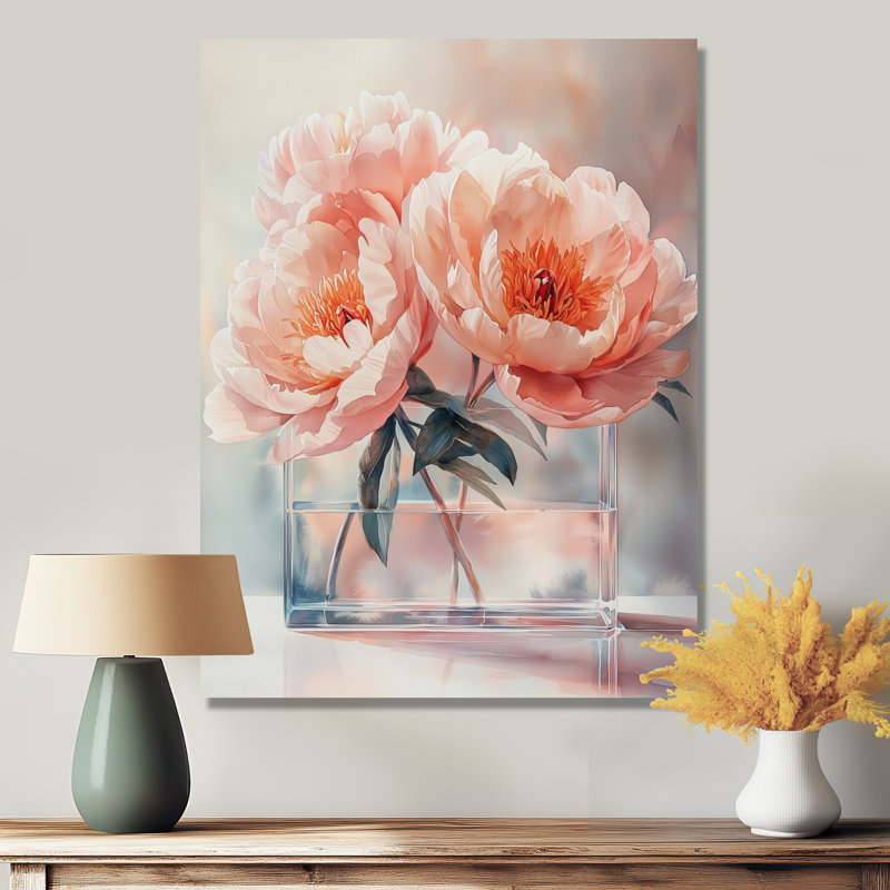 Floating Peonies In Vase Of Tranquillity - Floral Wall Art, H 32 po x l 16 po, Toile tendue, Ne s’applique pas