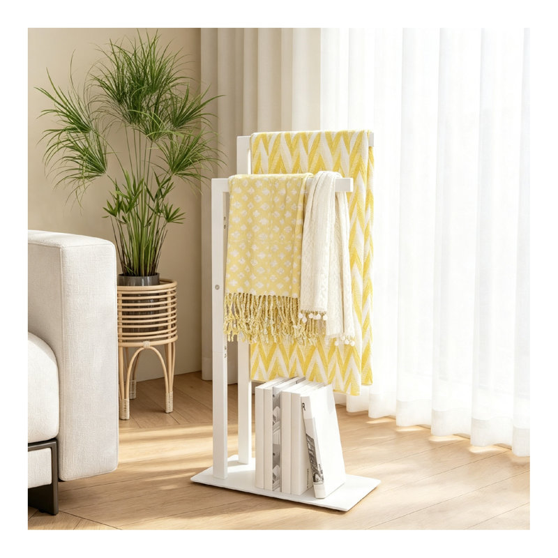 2-Tier Freestanding Towel Rail, Heavy Duty Metal Towel Rack with Bottom Shelf, Floor Standing Towel Drying & Display Stand for Bathroom, Pool and Bedroom