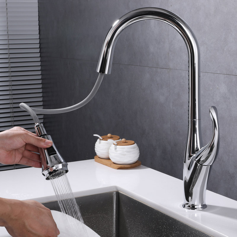 Single Handle Pull Down Kitchen Faucet , Chrome Plated
