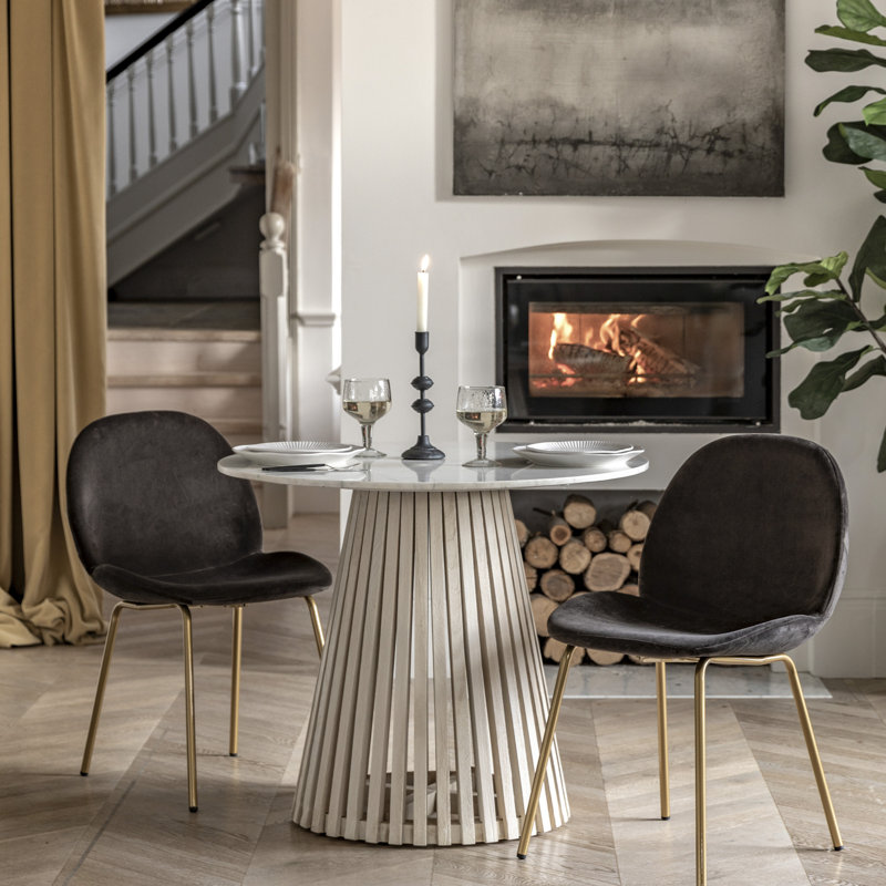Ozias Round Marble Top Solid Wood Base Dining Table