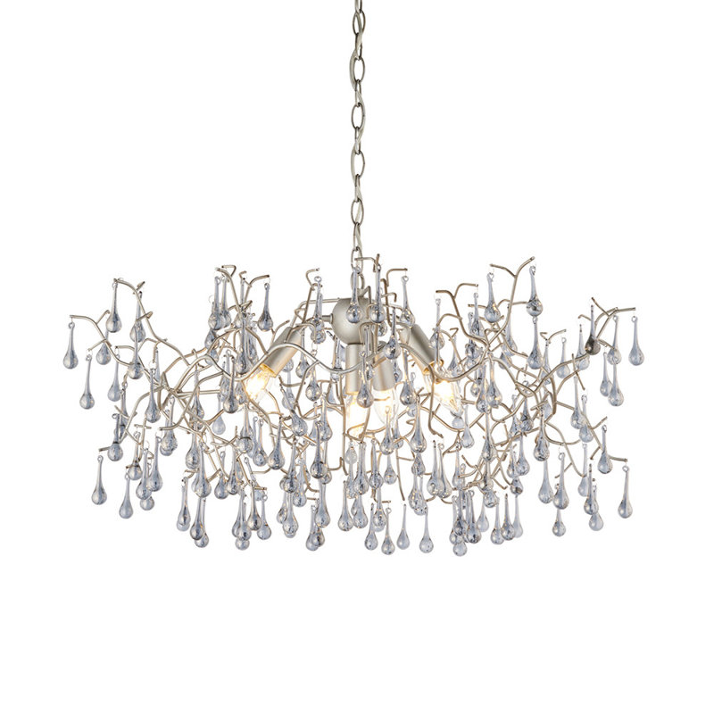 Christin 4 - Light Unique/Statement Chandelier, Aged Silver Paint/Smokey Grey