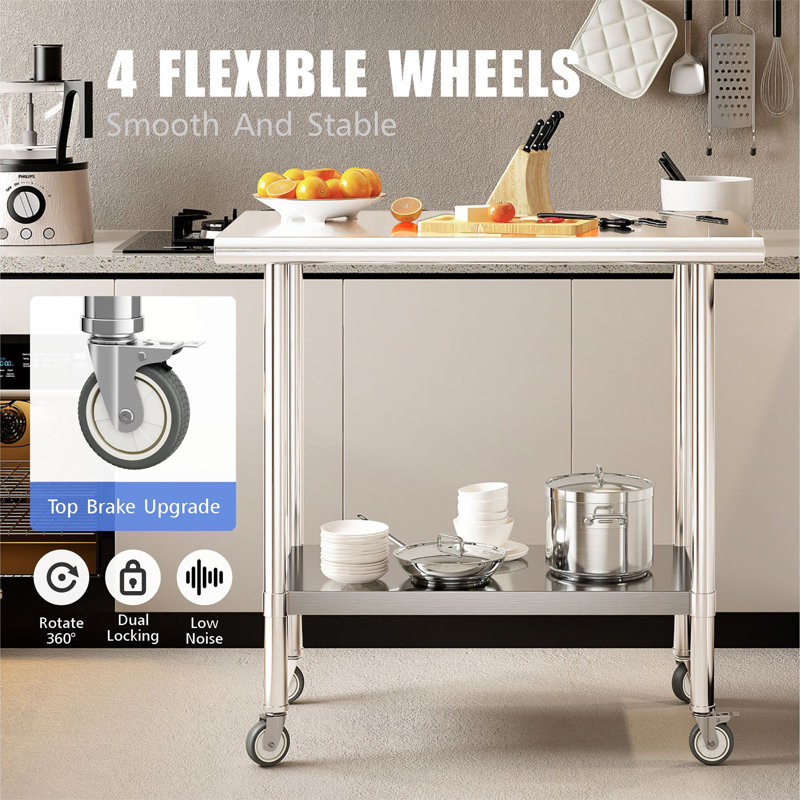 Mickeal 24" x 36" Stainless Steel Workbench with Wheels