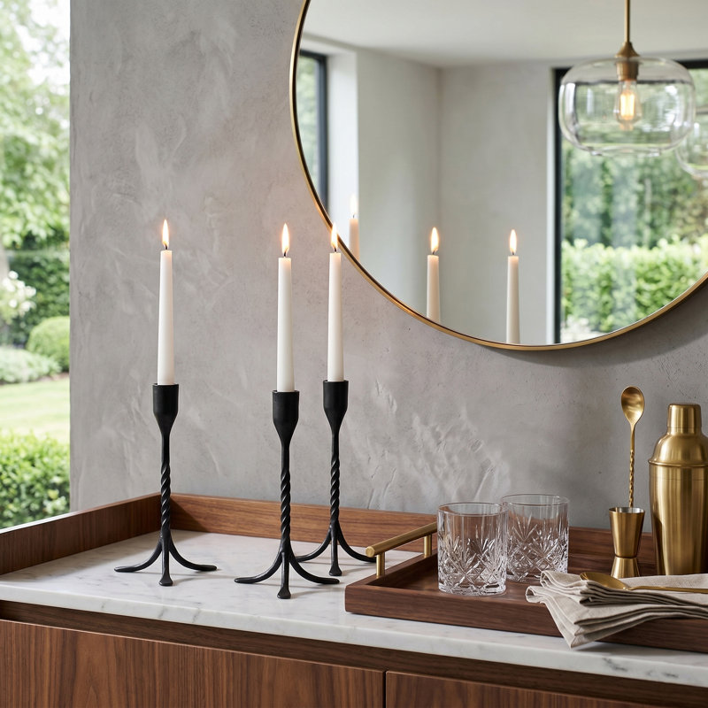 Porte-bougie conique en métal torsadé moderne pour éclairage de table - Bougie décorative sculpturale décorative pour plancher de salon - Noir