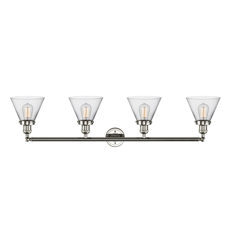 Éclairage pour meuble-lavabo de salle de bain 4 lumières Cone, Incandescent, Clair, Nickel poli