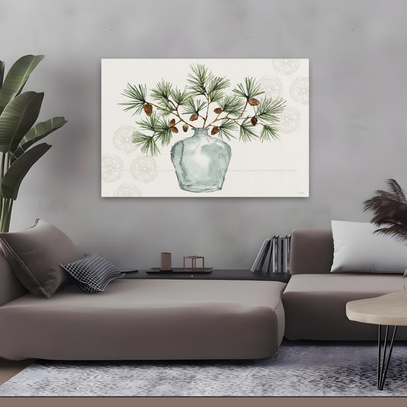 Ornement d'hiver I - Bouquet bleu, art de Noël brun, H 32 po x l 48 po