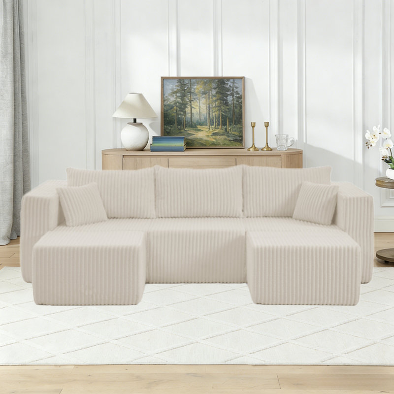 Modern Minimalist Corduroy Sofa, Compact Compression Modular Sectional, Comfy Space-Saving Efficient Design for Indoor Home Use