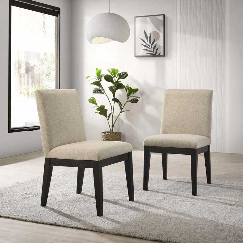 Ensemble de chaises de salle à manger rembourrées en tissu avec dossier rembourré, pieds en bois, Noir