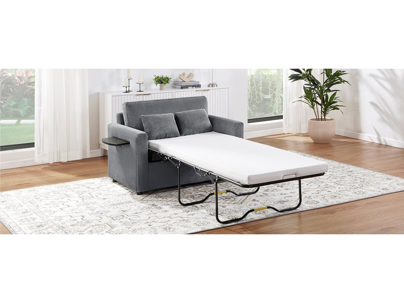 Canapé-lit simple 47,2 po avec canapé-lit, matelas pliable, table d'appoint pliable, pochette de rangement latérale et deux ports USB pour le salon