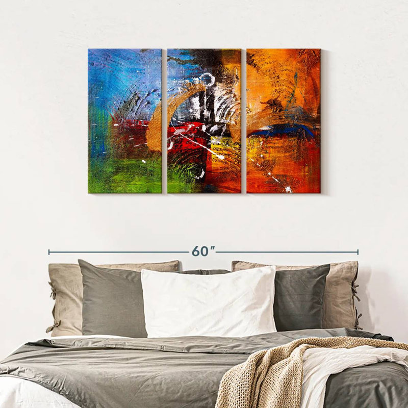 Ensemble de 3 pièces colorées abstraites sur toile, H 45 po x l 28 po x P 1,25 po