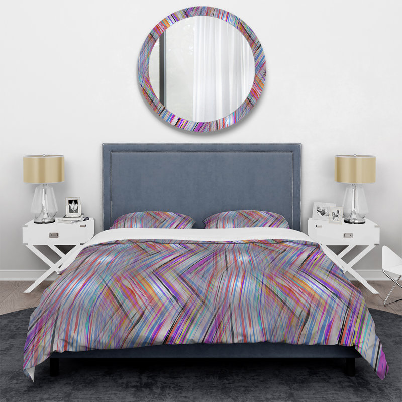 Motif à rayures multicolores - Ensemble de housse de couette abstrait - Microfibre de polyester