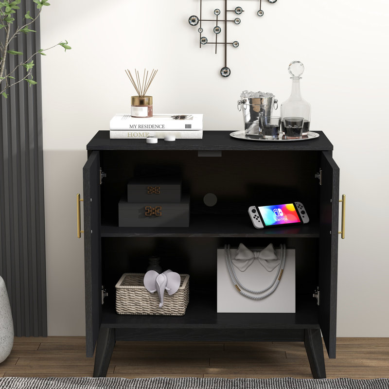 Mid Century Modern Fluted Cabinet With Storage Space & Solid Wood Legs - Entryway Space Buffet Adjustable Shelves, Practical Structure Dining Room