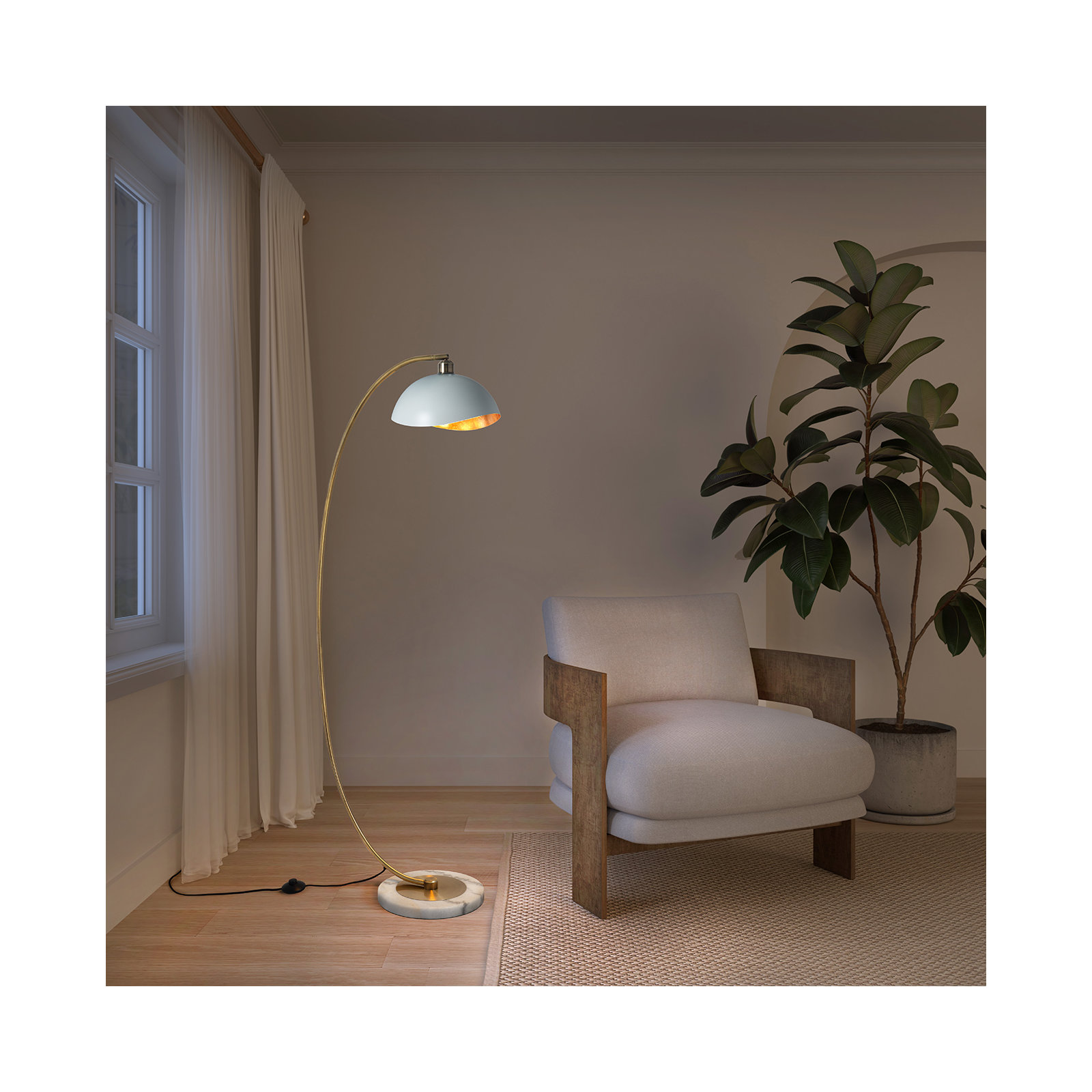Luna Bella 60" Arched Floor Lamp, White, White