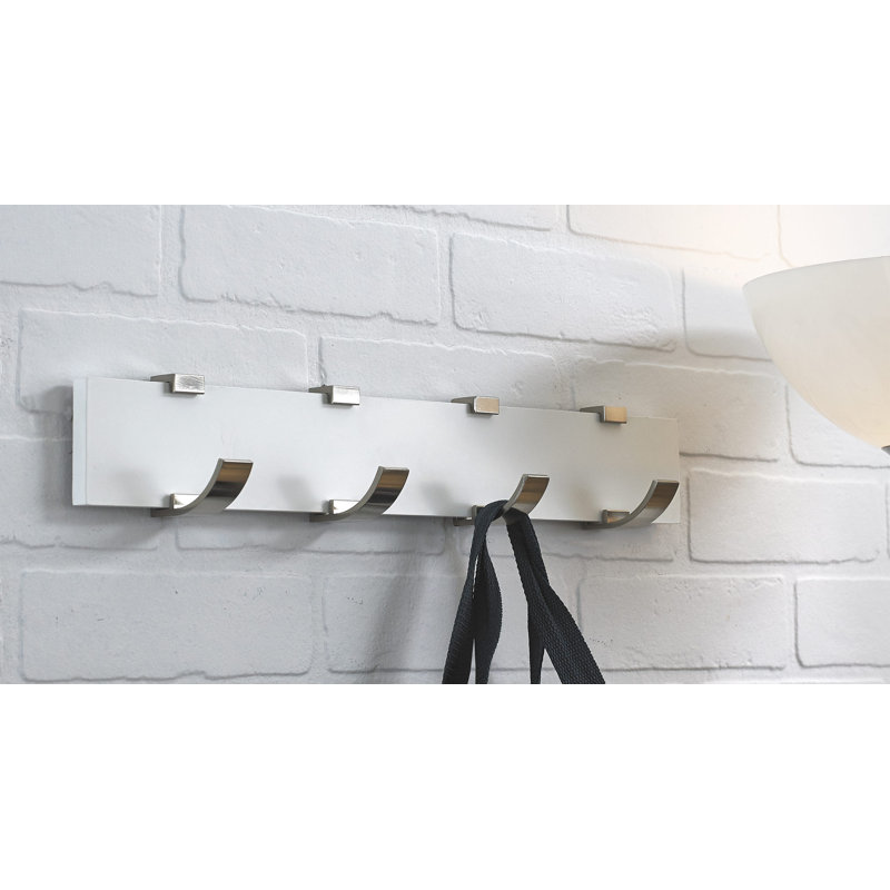 Porte-manteau mural contemporain, Blanc / Nickel Brossé