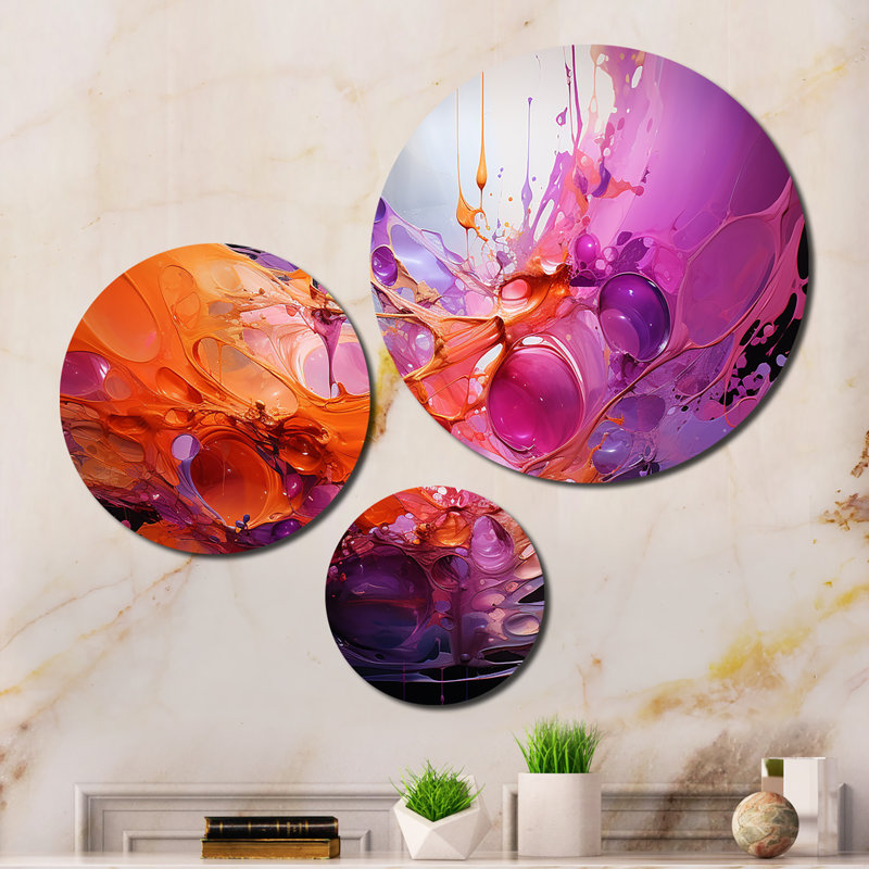 Orange Purple Abstract Fractal Collage Reflections - Modern Metal Art Print Set
