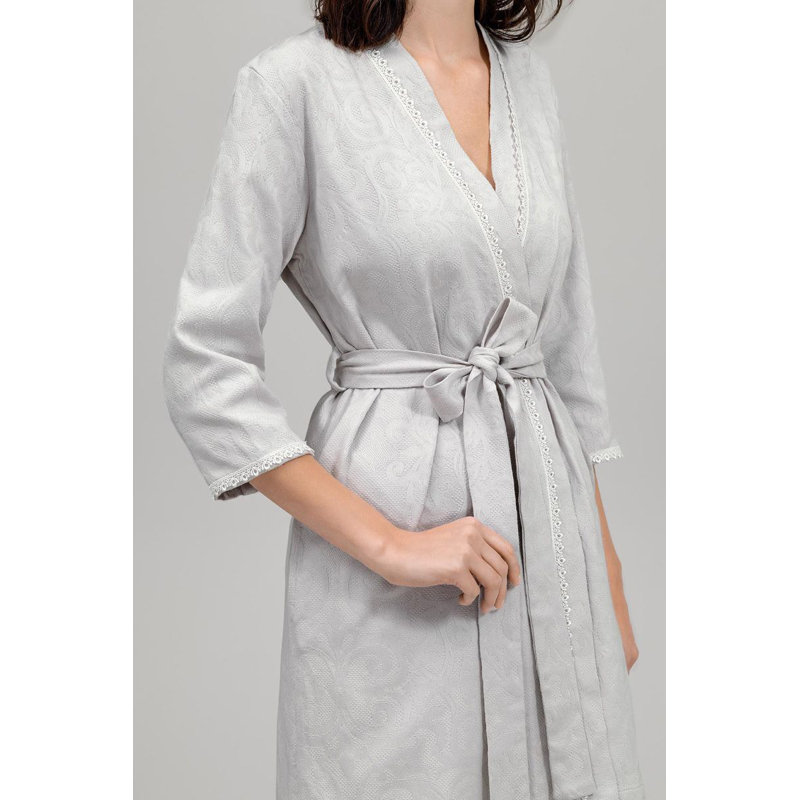 Doris Cotton Blend Terry Cloth Girl / Woman+ Above Knee Bathrobe with Pockets, S, Gray/Silver