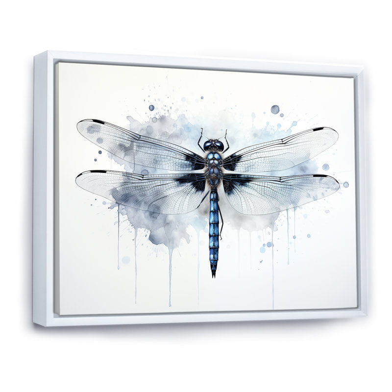 Libellule élégance I - Art mural libellule, H 30 po x l 40 po x P 1,5 po, Cadre flottant blanc
