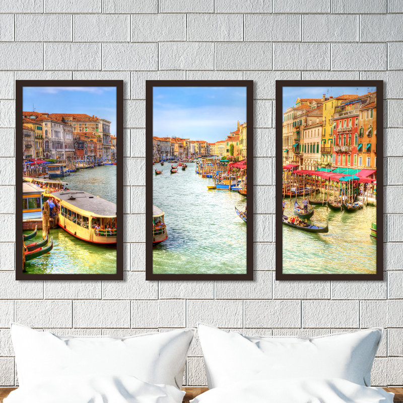 « venice, italie », ensemble de 3 impressions encadrées, H 25,5 po x l 40,5 po x P 1 po