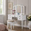 Ensemble de coiffeuse contemporaine pour chambre à coucher avec miroir pliable, tabouret et tiroirs de rangement pour un coin maquillage élégant-294023736