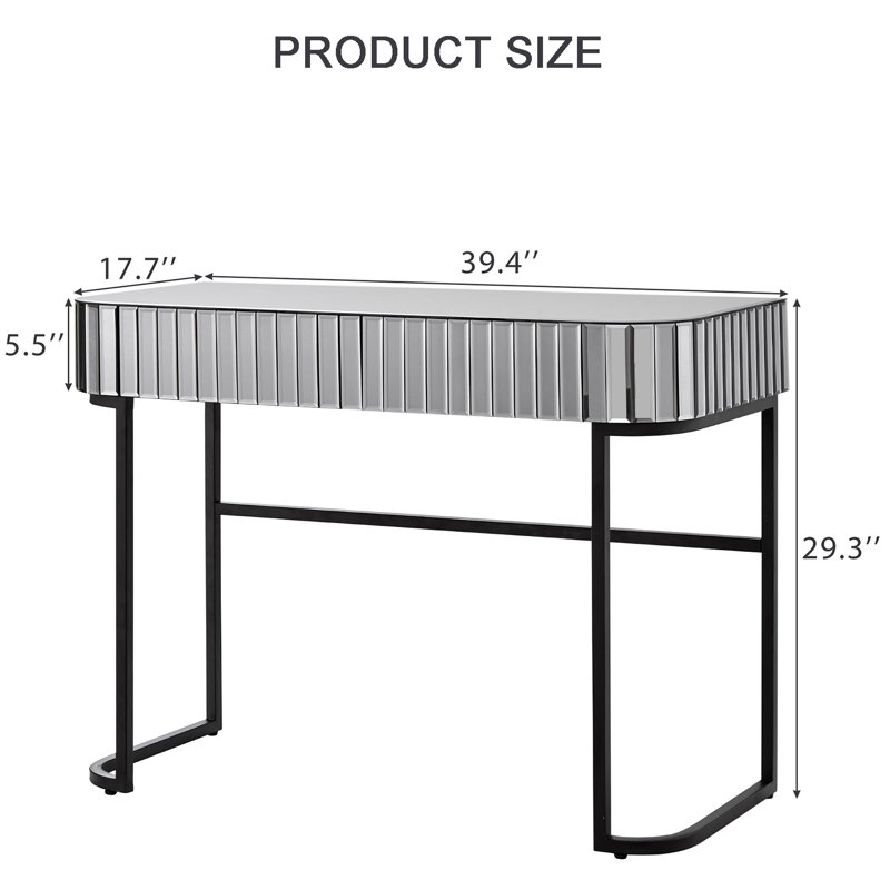 39" Mirrored Dressing Table With Stainless Steel Base, 2 Drawers, Grey