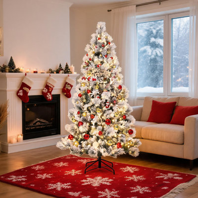 5 Ft Pre Lit Snow Flocked Spruce Artificial Christmas Tree with Warm White Lights and Foldable Stand for Holiday Decor