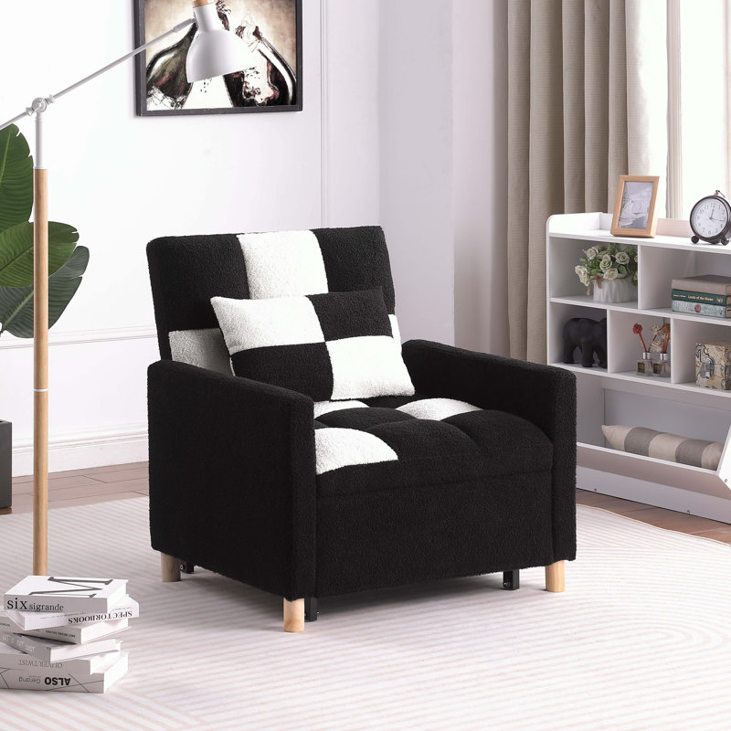 Chaise d'appoint rembourrée Somdath, Noir / blanc Teddy