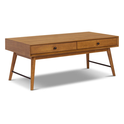 Dorsey 46" Mid-Century Coffee Table with Storage Drawers and Solid Wood Legs