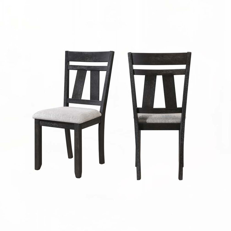 Ensemble de chaises de salle à manger rembourrées en tissu avec dossier en bois, 4 pieds en bois, Gris anthracite / avoine