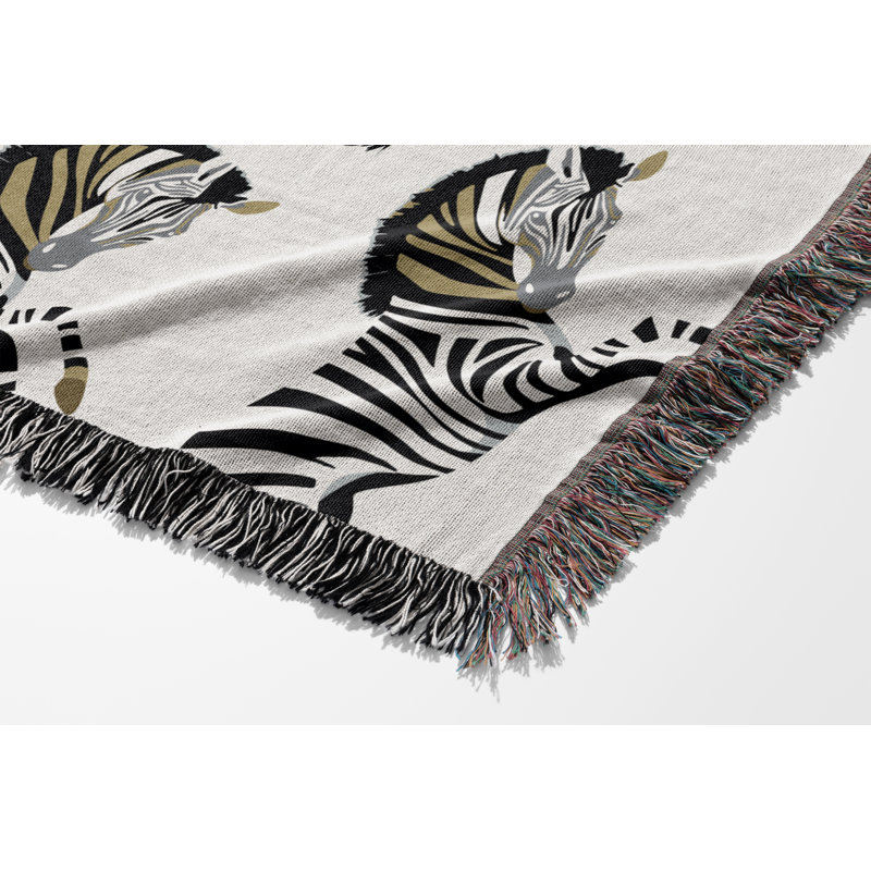 Jeté en mélange de coton Ciro Zebra, L 60 po x l 50 po, Noir / blanc cassé