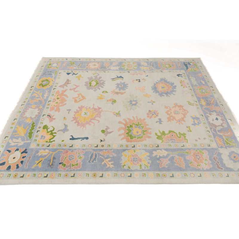 June Hand Knotted Wool Floral Area Rug, Rectangle 9' x 12'