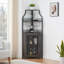 Armoire à vin de coin avec support amovible, porte de grange, tablette réglable, armoire à porte grillagée, brun-1055819148