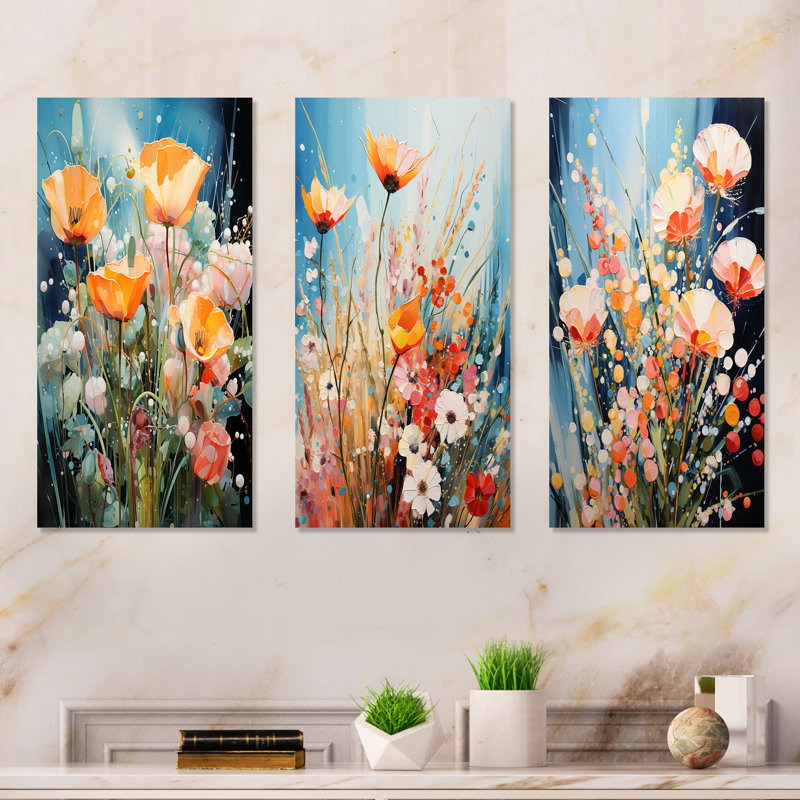 «Garden Delights Wild Expression Blooms - Plants», ensemble de 3 reproductions d'art mural, H 28 po x l 36 po, Toile tendue