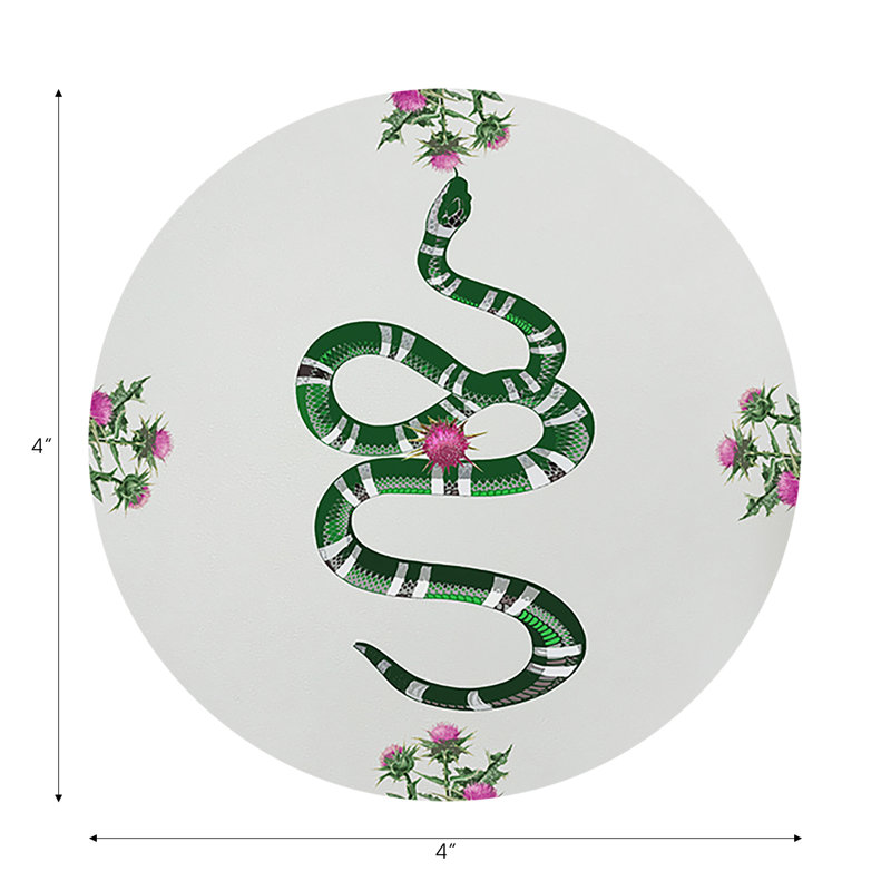 Thistle And Snake Pink Vegan Leather Round Coasters, Pink White