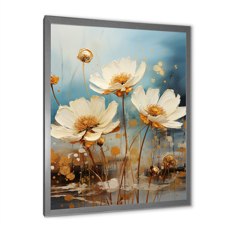 «Daisy Blossoming» sur toile, H 40 po x l 30 po x P 1,5 po, Cadre simple argenté