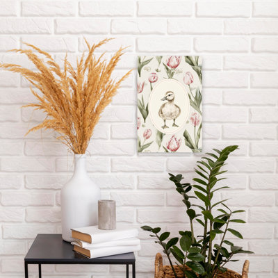 «Spring Duckling Tulips Delicate Vintage Bird Duck Tulip Flower Nature», reproduction d'art murale