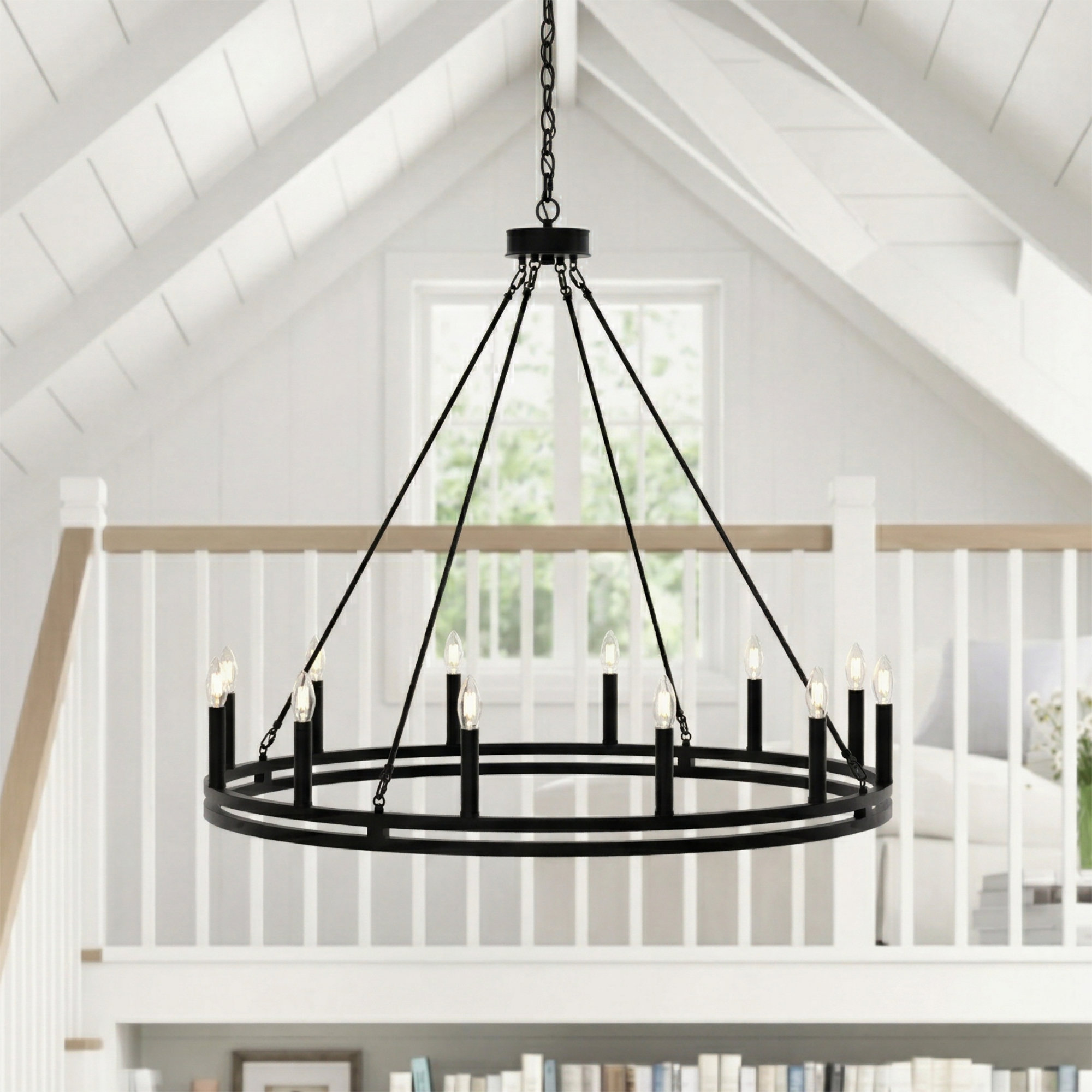 Madalyn 12 - Light Candle Style Wagon Wheel Chandelier, Ebony