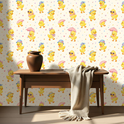 Papier de contact à peler et coller avec papier peint mignon jaune canard rose sans soudure arcs de chapeaux bleus auto-adhésif et amovible 17,7 po x 118 po (45 x 300 cm)