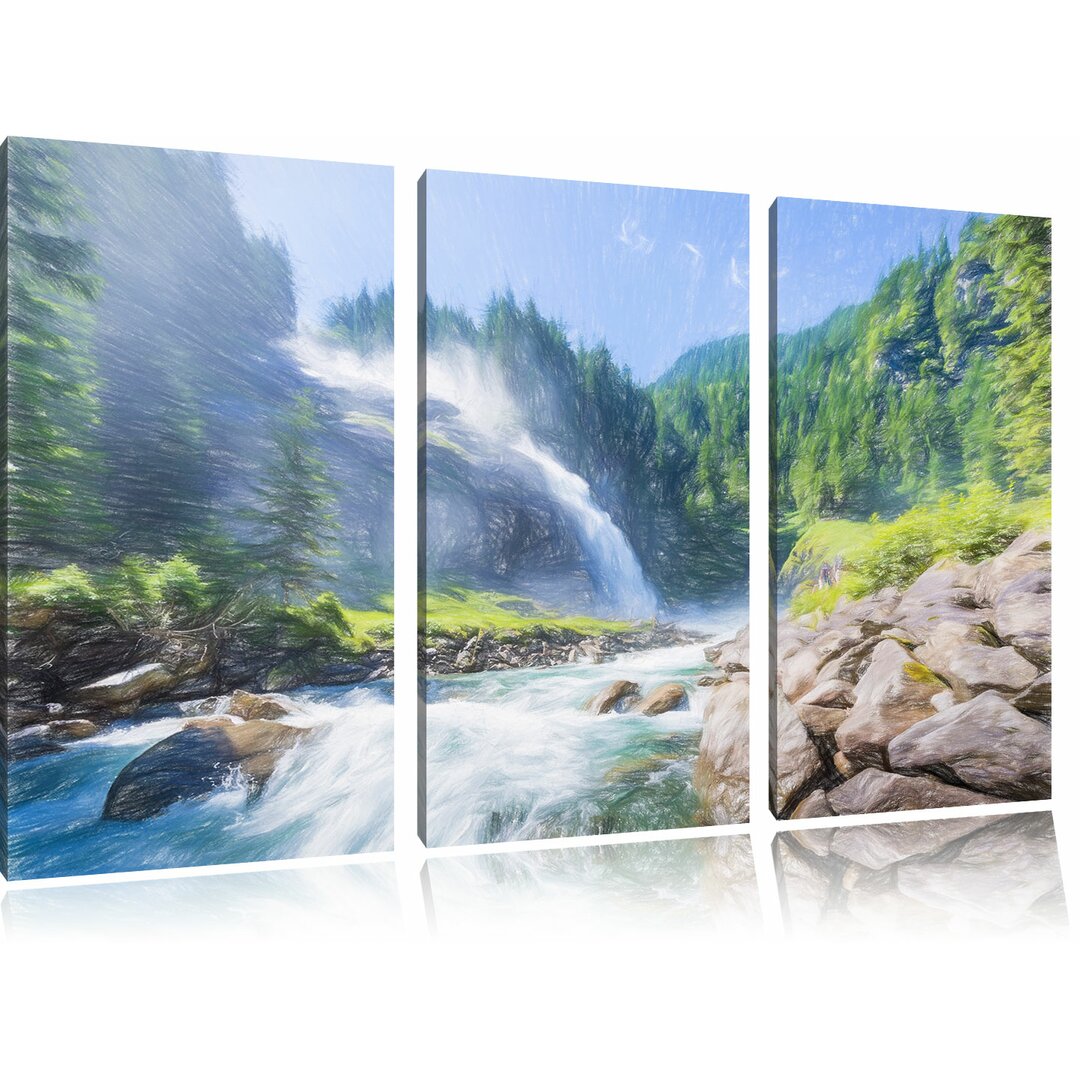 3-tlg. Leinwandbilder-Set „Die Krimmler Wasserfälle im Nationalpark Salzburg“, Grafikdruck