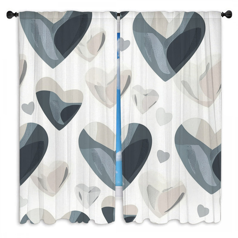 Rideaux à motif de cœurs, rideaux romantiques - 2 panneaux, L 20 po x L 52 po