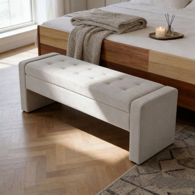 Tufted Storage Ottoman Bench, Fabric/Soft-Close