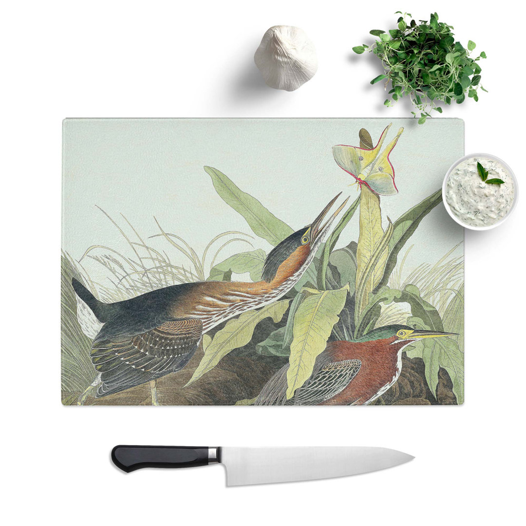 Glass Green Heron by John James Audubon Chopping Board