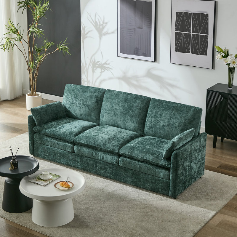  83.5'' W Chenille Upholstered Deep Seat Sofa, Green