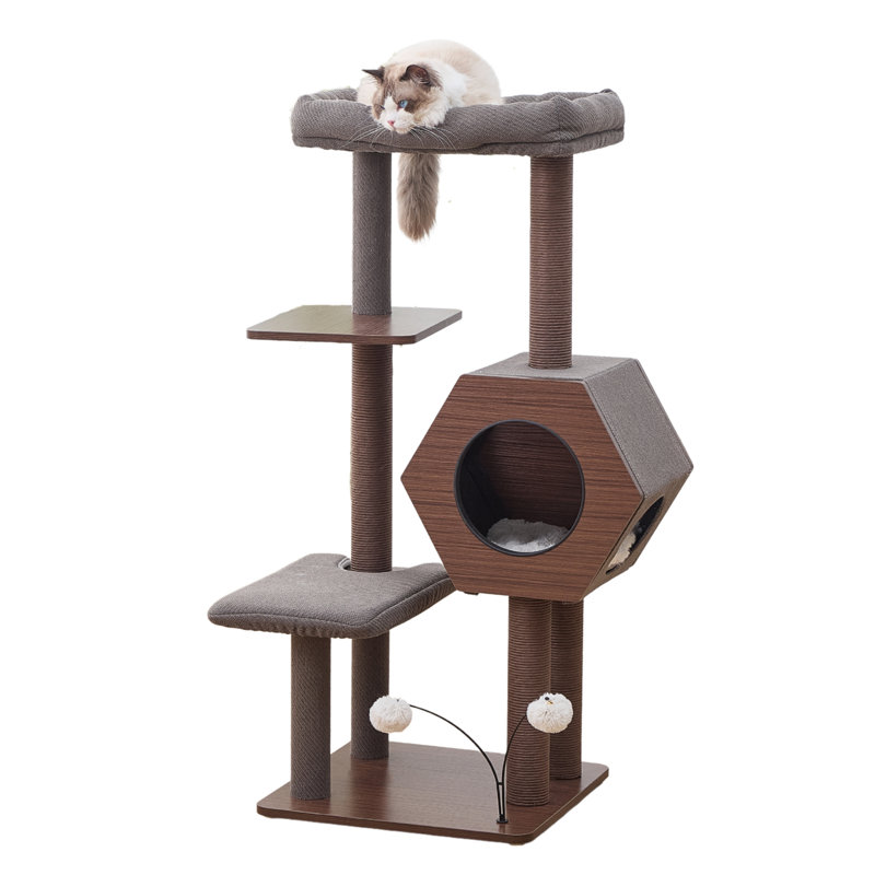 Arbre à chat en bois avec condo et poteau à griffes 44 po PetPals