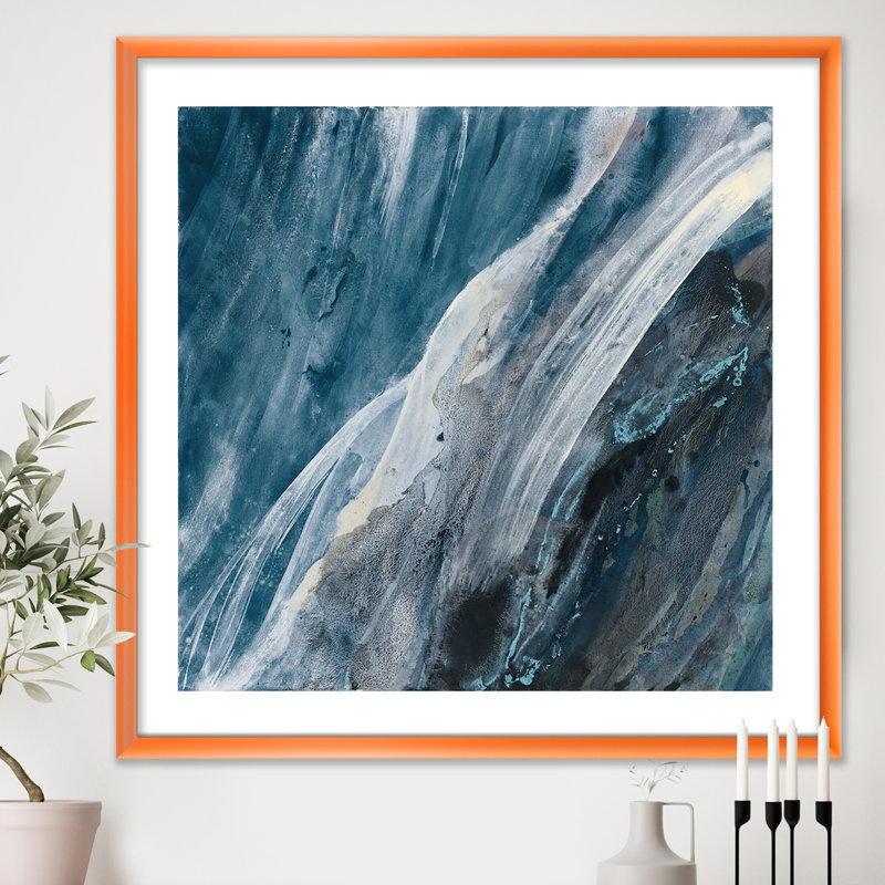«Splash Blue Indigo», reproduction sur toile encadrée, H 16 po x l 16 po x P 1 po, Cadre orangé