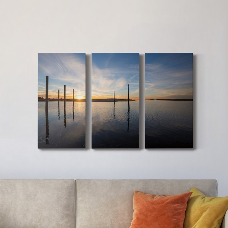Baie au coucher du soleil - Photographie sur toile tendue 3 pièces, H 60 po x l 120 po x P 1 po
