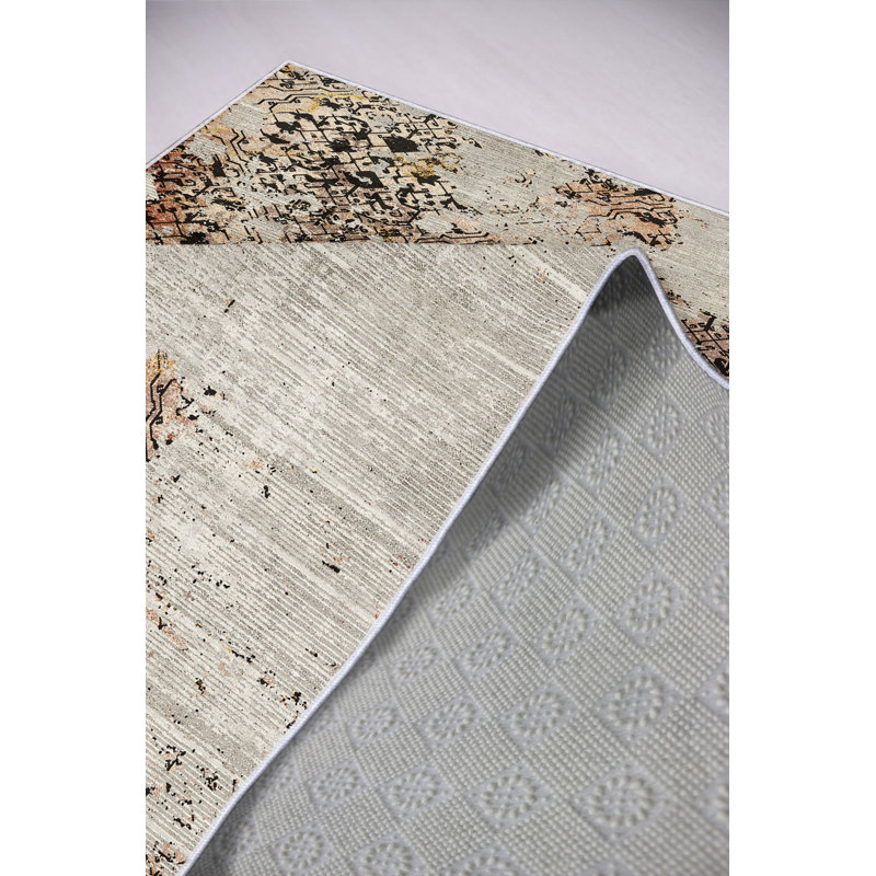 Luxurious Polyester Area Rug, 23.6 x 39.4 Inches | 100% Antibacterial, Eco-Friendly, Non-Slip PVC Dot Underside | Machine Washable, Digital Printed Design in Beige, Bronze, Gold & Black | Perfect for Living Room & Bedroom