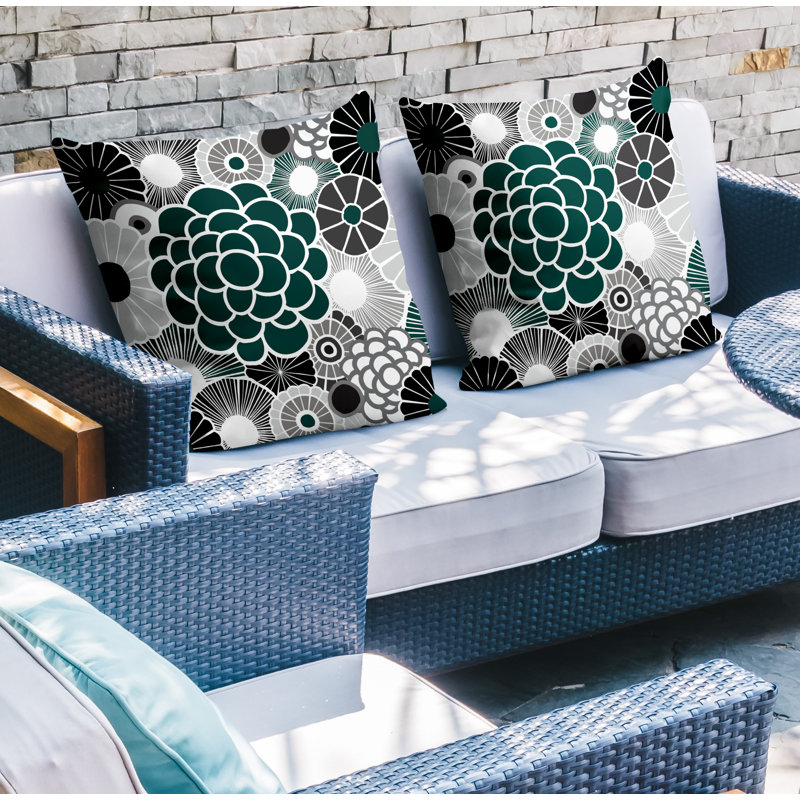 Floral Outdoor Reversible Throw Pillow, 17W" x 17H", Emerald
