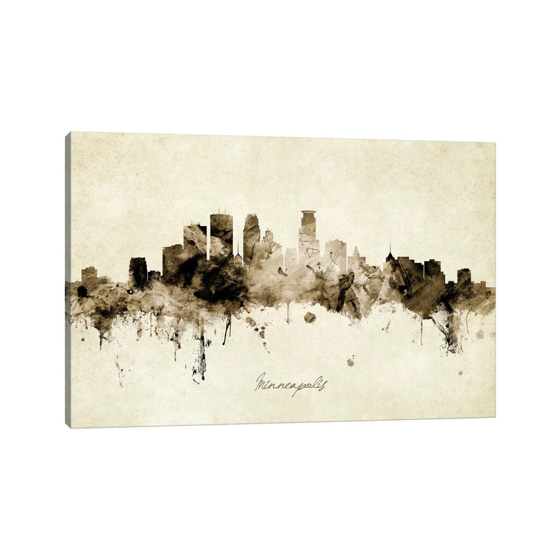 «Minneapolis Minnesota Skyline» par Michael Tompsett, impression sur toile tendue, H 8 po x l 12 po x P 0,75 po