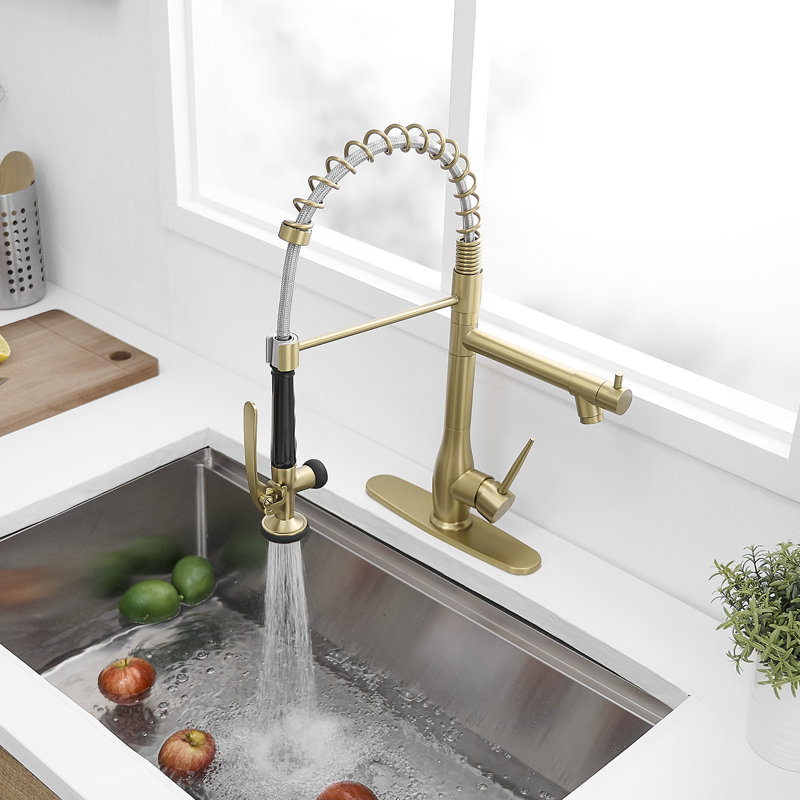 One Handle Spring Pull Down Kitchen Faucet With Deck