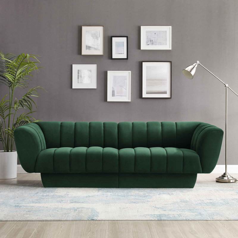 Siniya 88.2" W Chesterfield Sofa, Green, 30.3 H x 88.2 W x 34.3 D, 3