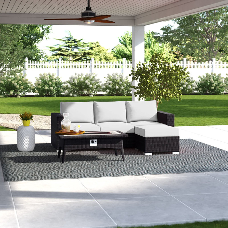 Convene 3 Piece Set Outdoor Patio with Fire Pit, White